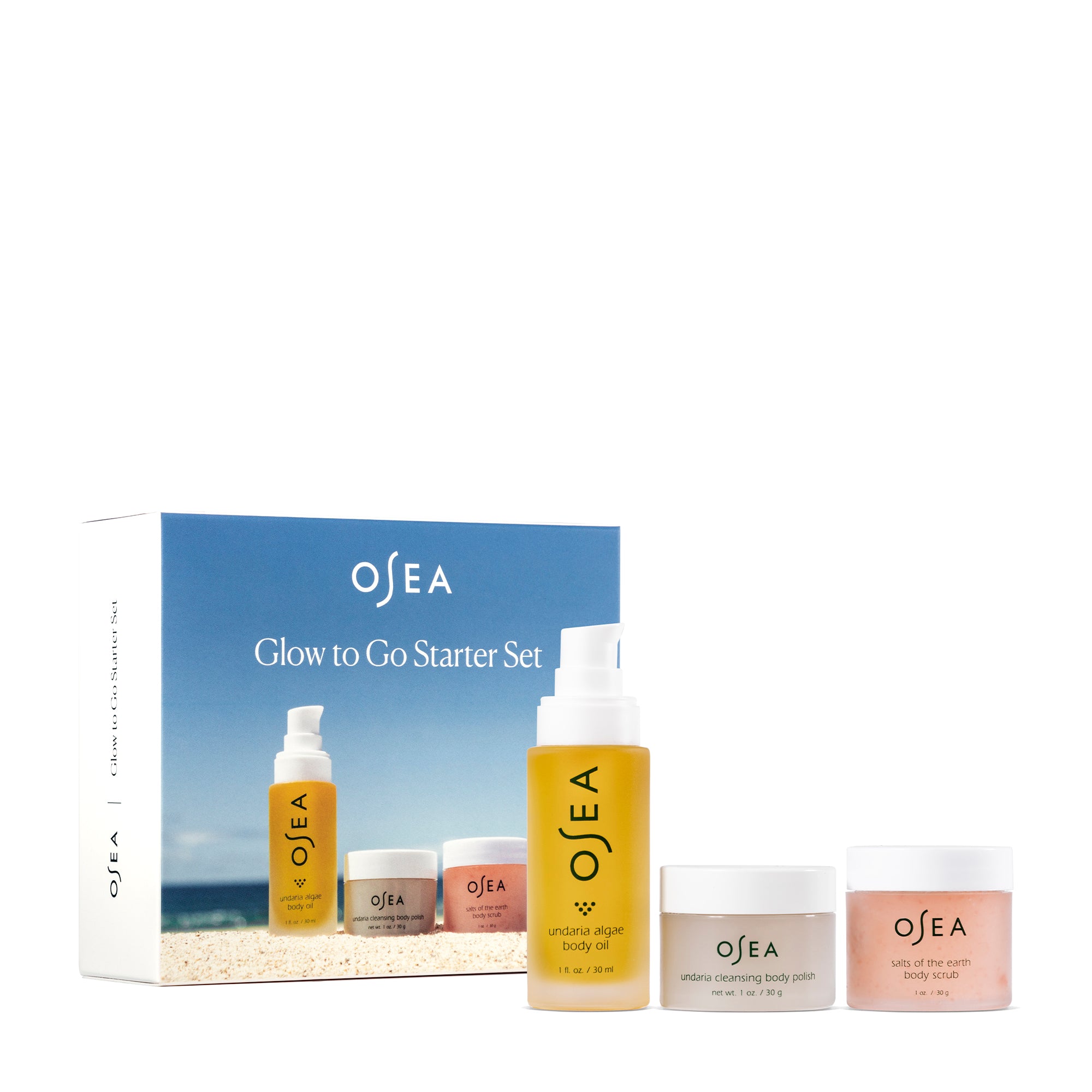 Glow to Go Starter Set | Cleanse, Exfoliate & Hydrate | 3-Piece Body Set