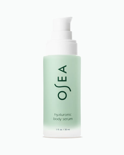 Hyaluronic Body Serum travel size bottle on white background for ecommerce display